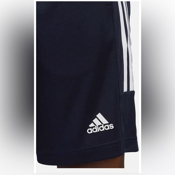 ADIDAS Mens 3S PES Shorts Navy White Stripes Basketball Zipper Pockets Large - Picture 4 of 12